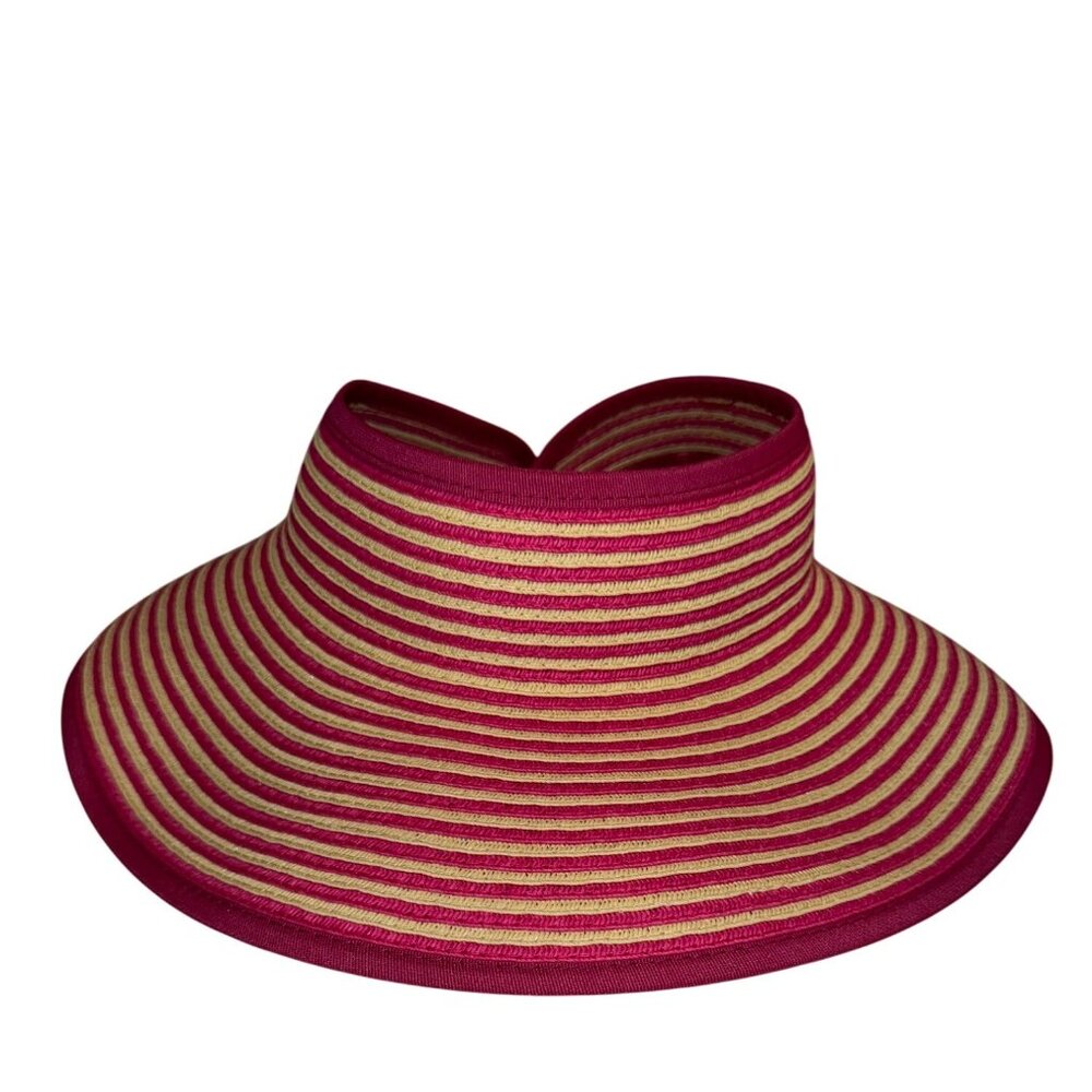 Pink/Beige Straw Visor UPF 50+ Packable Beachy Summer ResortWear Cruise SET of 2